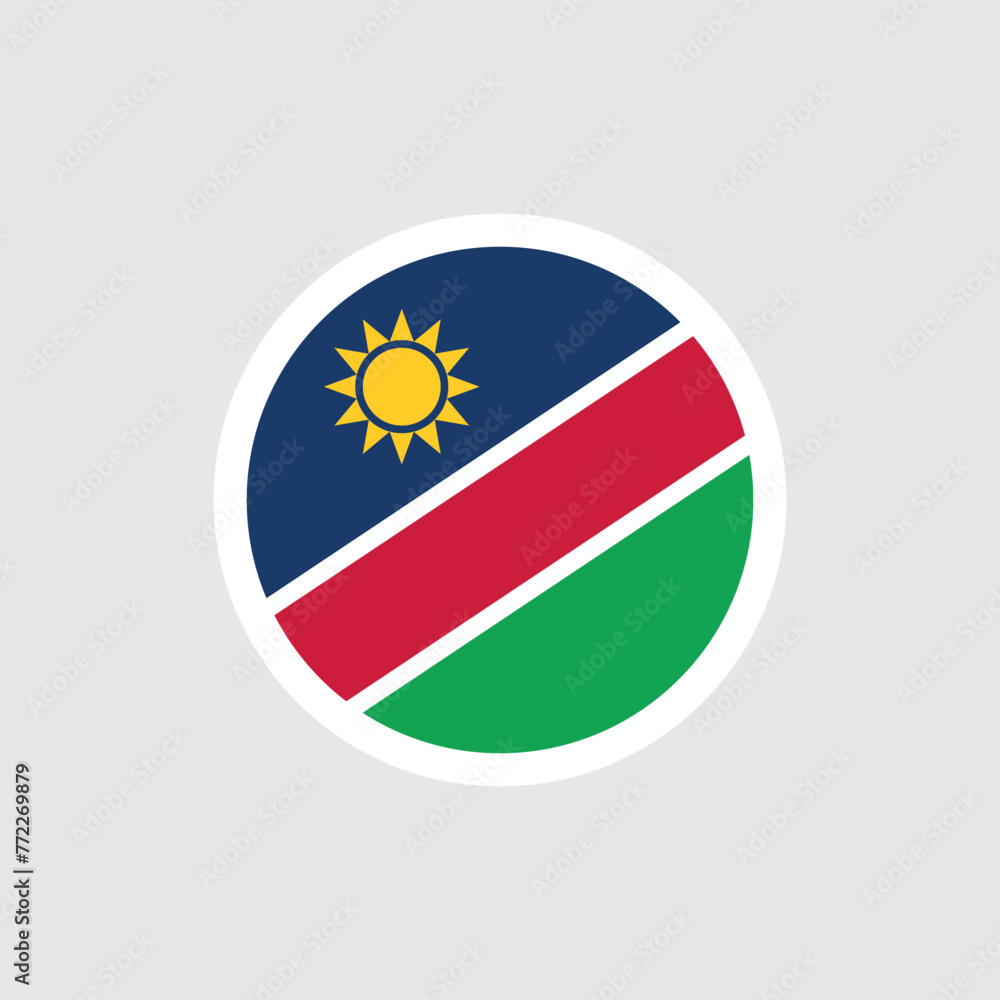 Flag of Namibia. Nambian blue-red-green flag with diagonal stripes and a yellow sun. State symbol of the Republic of Namibia.