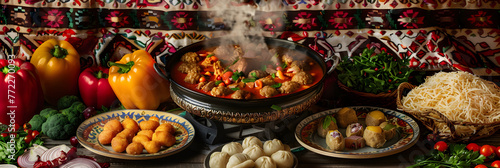 Enchanting Assortment of Traditional Kazakh Delicacies Exuding Culinary Excellence photo