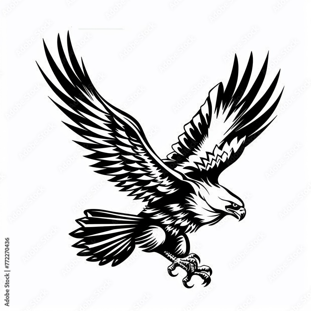 Fototapeta premium A black and white image of a wolf tattoo, white background, bold and bold Outlined in black, simple image, mid shot