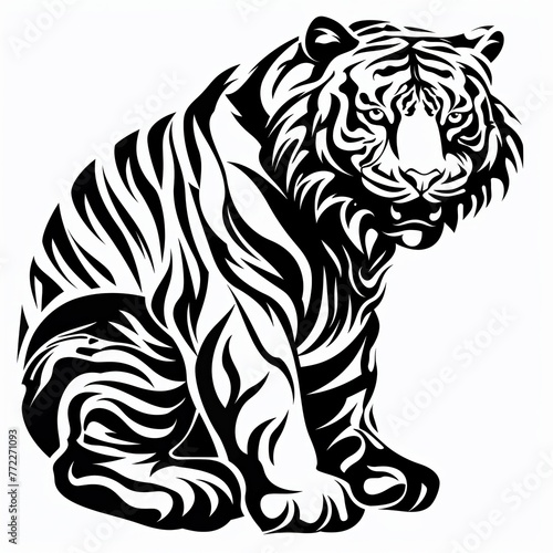 Wallpaper Mural A black and white image of a wolf tattoo, white background, bold and bold Outlined in black, simple image, mid shot Torontodigital.ca