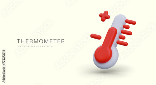 Vector poster with realistic red thermometer in tilted position