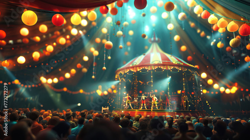 circus tent, carnival celebrations,  Carnival, amusement theater. Entertainment show, World Circus Day. Holiday concept. Template for background, banner, card, poster