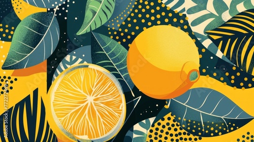 Vector graphics in a minimalistic fashionable style with geometric elements.. Illustration of a lemon photo