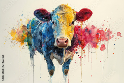 watercolor style of a cow