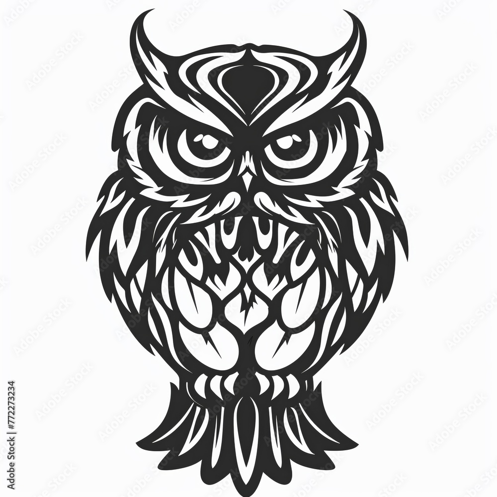 Fototapeta premium A black and white image of a wolf tattoo, white background, bold and bold Outlined in black, simple image, mid shot
