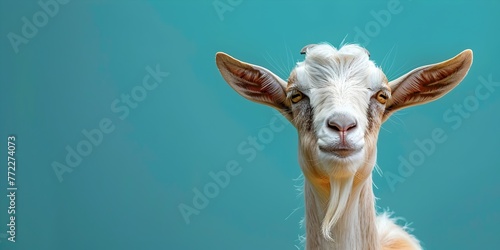 an energetic goat character climbing upwards with a sense of curiosity and acrobatic flair photo