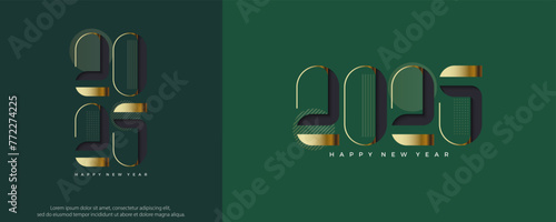 2025 design with pressed numbers in metallic gold color. Premium vector background, for posters, calendars, greetings and New Year 2025 celebrations.