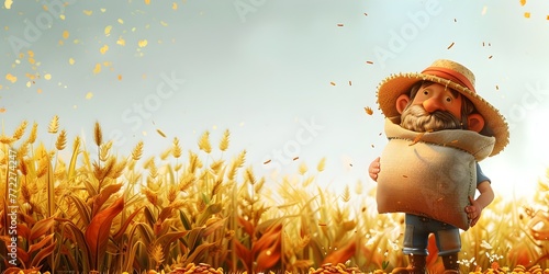 Friendly Feed Bag Character Fueling the Bounty of Bountiful Farm Life in a Serene Countryside Landscape photo