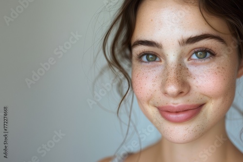 Close-up of a woman wearing natural makeup