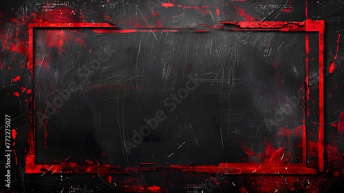 Fiery red grunge frame on isolated black canvas for copyspace, bold red paint strokes on black wall