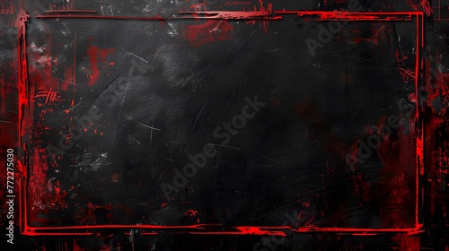 Striking red grunge border on isolated black background, expressive red brush strokes on black wall