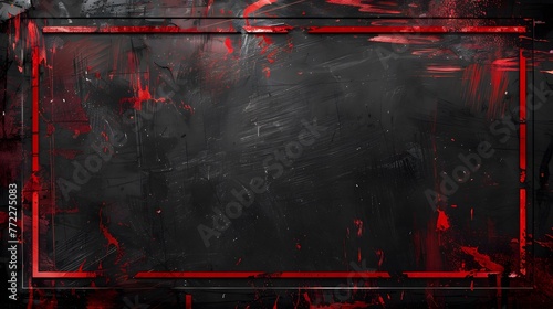 Energetic red grunge border against dark background, dynamic red brush strokes on black wall