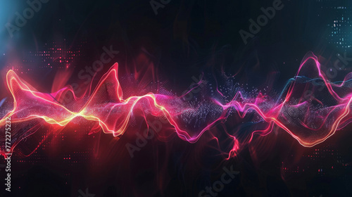 Neon energy and sound wave abstract interaction, dark, atmospheric aesthetic,