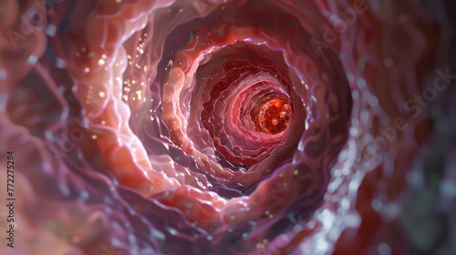 Fototapeta Naklejka Na Ścianę i Meble -  Photorealistic depiction of an endoscopic view inside a healthy vs. inflamed esophagus