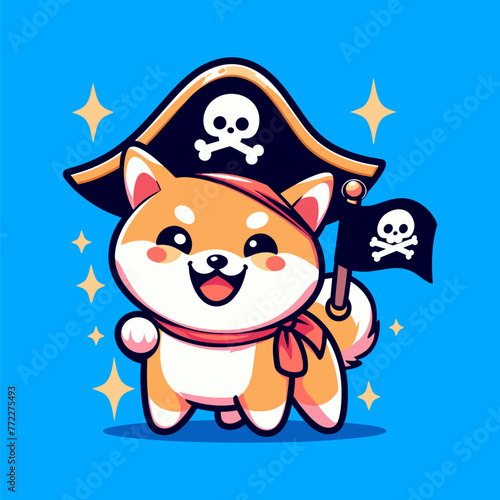 Cite Little Shiba Inu with Pirate Hat