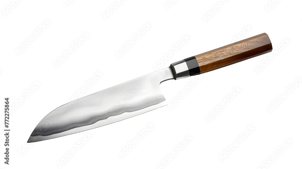 A transparent Japanese Sentoku knife png file with silver blade and wooden handle A transparent Japanese Sentoku knife png file with silver blade and wooden handle