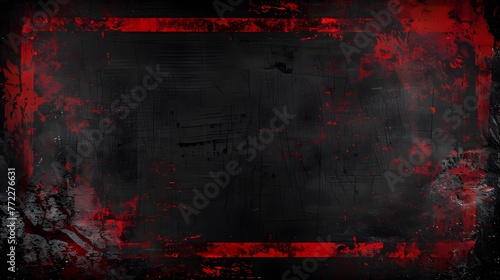 Dynamic red distressed border on dark backdrop, striking red paint strokes on black wall