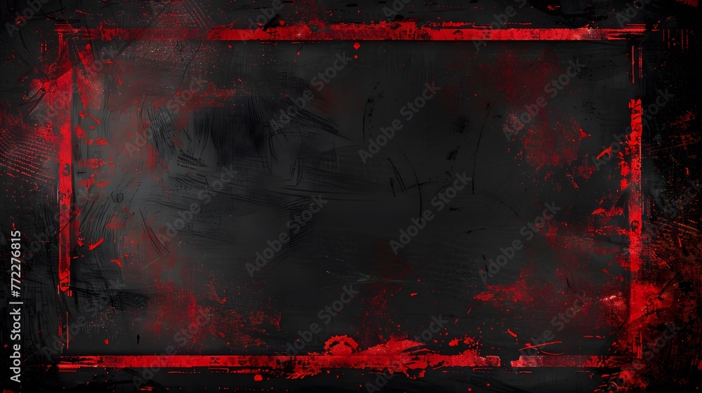 Intense red distressed edge against dark background, fiery red paint strokes on black wall
