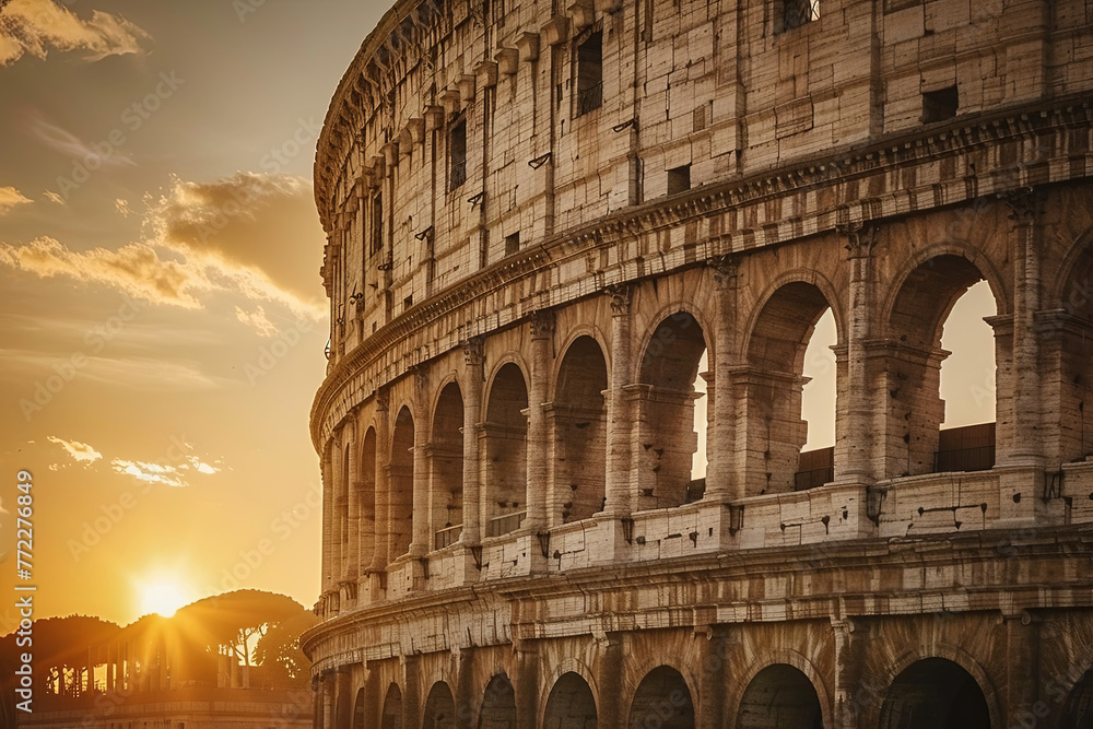 Sunset and Colosseum in Rome, Italy
