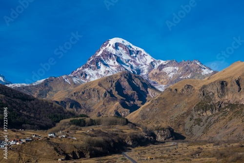 Stunning landscape of Kazbegi Mountain in the Mtskheta region of Georgia © Wirestock