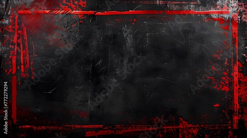 Striking red grunge border for copyspace on isolated black background  expressive red brush strokes on black wall