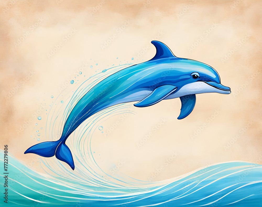 Obraz premium Colorful dolphins swimming in a colorful background, illustrated by illustrators of dolphins in the sea