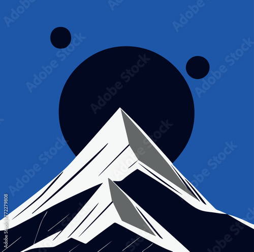 Vector illustration of minimalistic mountain landscape of the blue background