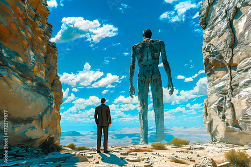 Homme et géant dans le désert photo