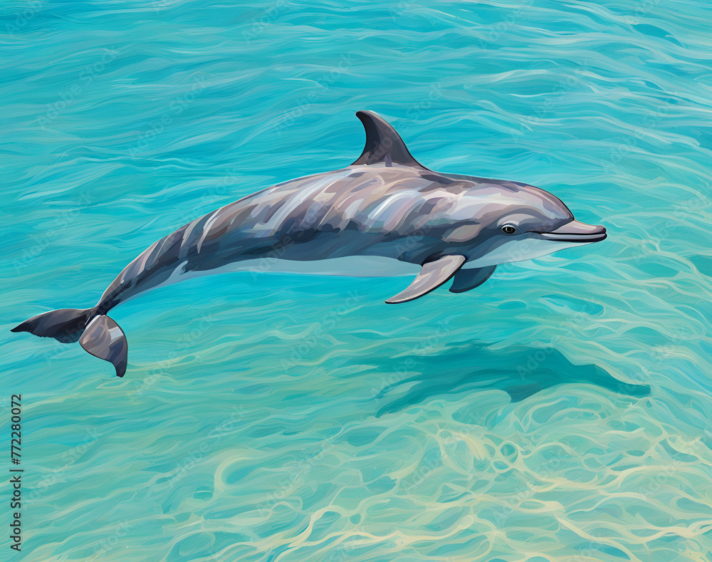 Obraz premium Colorful dolphins swimming in a colorful background, illustrated by illustrators of dolphins in the sea
