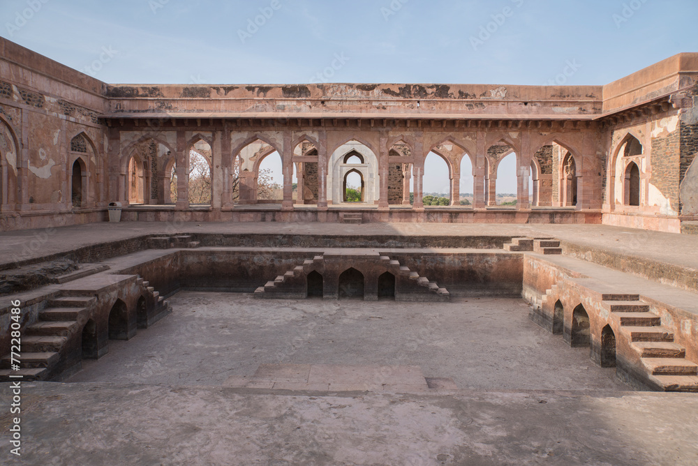 Beautiful architecture of Baz Bahadur Palace, Mandu or Mandav, Madhya Pradesh, India, Asia.