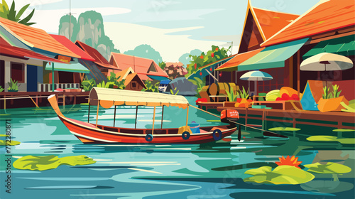 Boat in a floating market in Thailand  vector illustration © Quintessa