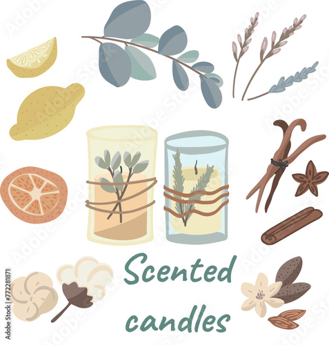 Scented candles flat design set