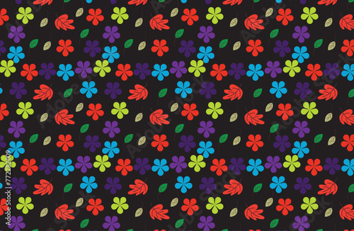 Indian Summer Seamless pattern in oriental geometric traditional style. Leaves, rowanberry and mushroom with coloured background blue, light colour. vector Designed by Vishal Singh