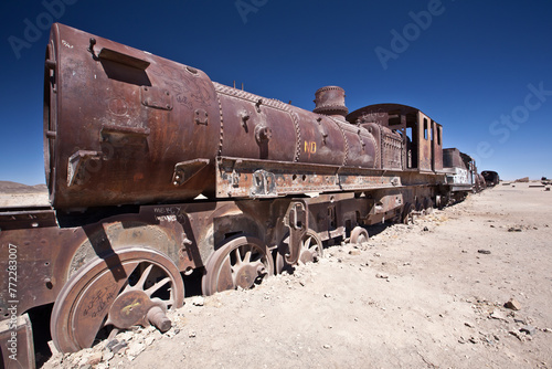 old steam locomotive Abandoned in the Bolivia desert 