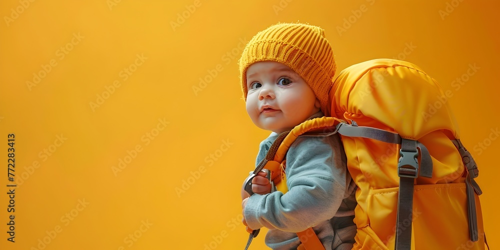 Baby Adventurer Equipped for Outdoor on Vibrant Orange Background