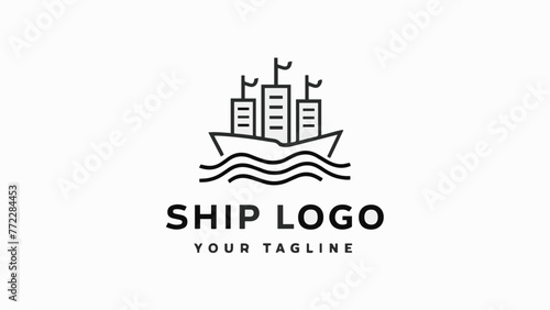 Flat Design Vector Logo: Ship on White Background