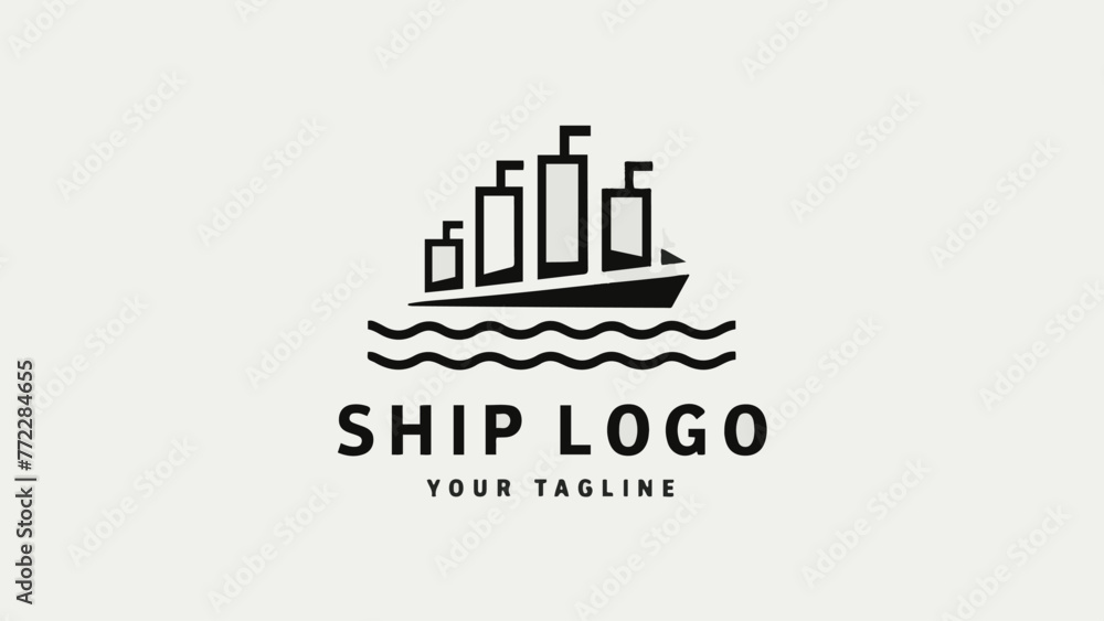 Flat Design Vector Logo: Ship on White Background