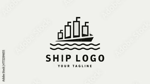 Flat Design Vector Logo  Ship on White Background