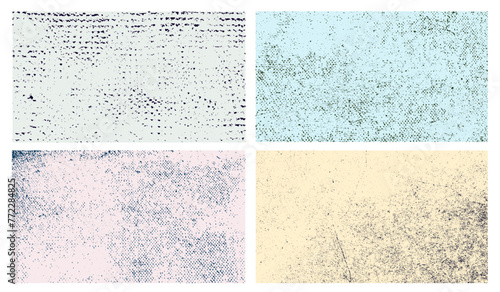 Grunge black real organic vintage halftone vector set. Ink print background. Coarse grain texture. Collection of monochrome texture. Vector grunge overlay texture. Abstract colored monochrome effect.