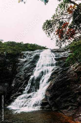 Beautiful cascading rocky waterfall in a park in Brazil