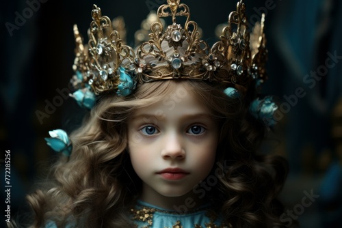 Majestic Royal child crown. Smile portrait. Generate Ai