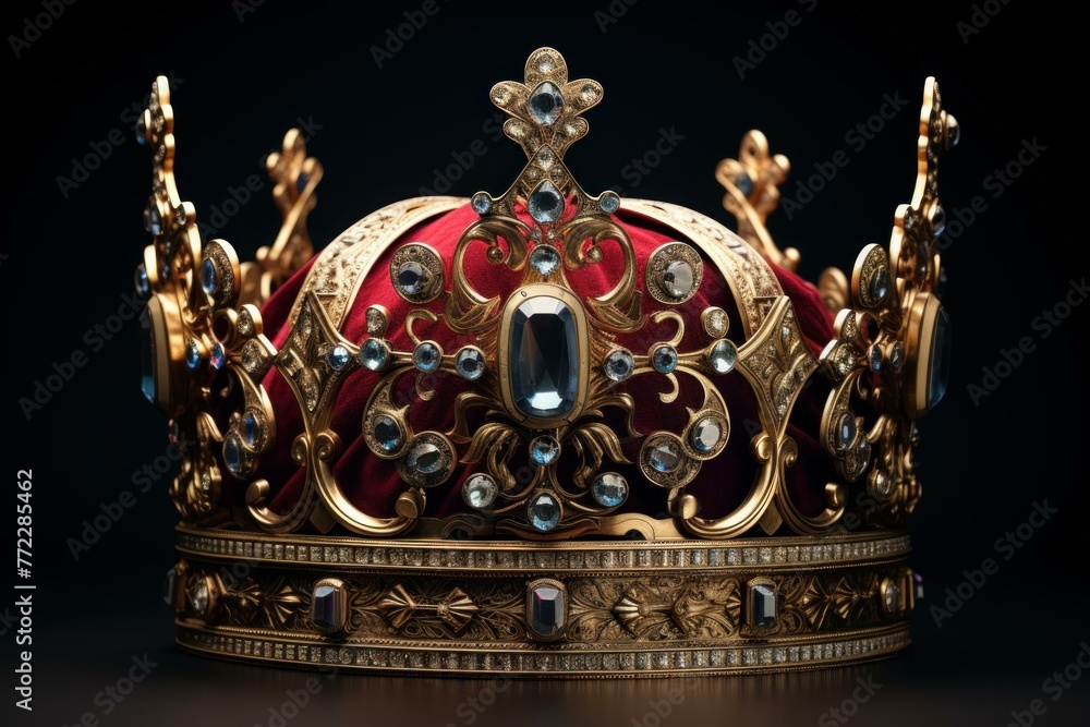Lavish Royal crown velvet. Monarch nobility. Generate Ai