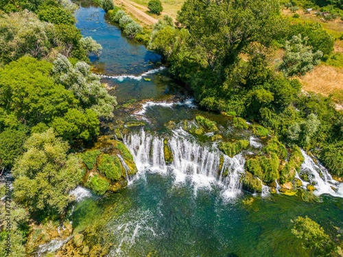 Aerial shot of the Kocusa Waterfall in Bosnia and Herzegovina.