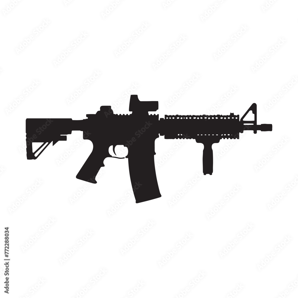 Tactical Prowess Illustrated: Precision-Crafted Assault Rifles Silhouette Illuminated - Assault Rifles Illustration - Minimallest Rifles Vector
