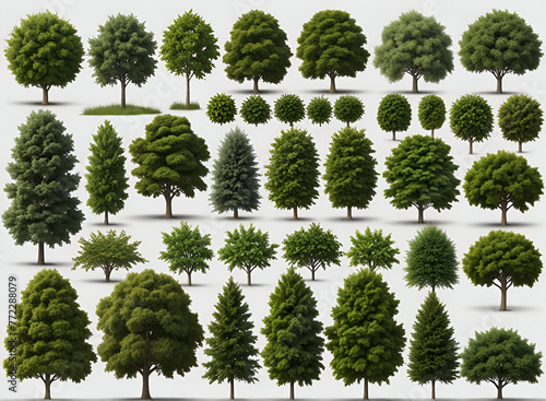 Collection Beautiful 3D Trees Isolated on white background , Use for visualization in architectural design or garden decorate.