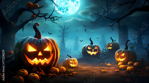 Illustration of a spooky halloween background featuring pumpkins get into the festive spirit with this captivating and eerie scene 