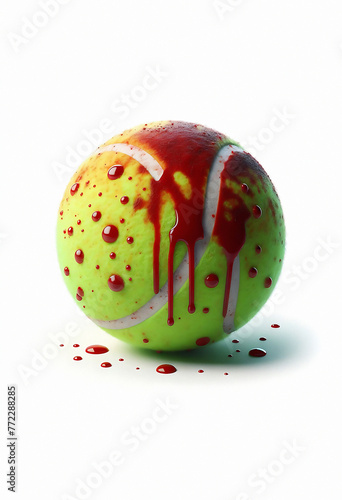 a tennis ball covered in blood photo