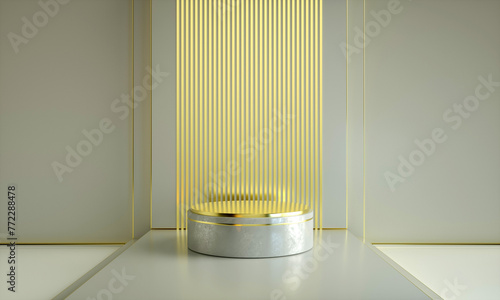 Podium, pedestal or platform, background for the presentation of cosmetic products. 3d podium. Place for ads. 3D rendering podium geometry with elements. Product presentation blank podium.