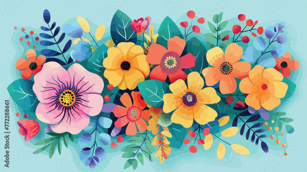 Colorful abstract flower arrangements on a turquois - obrazy, fototapety, plakaty 