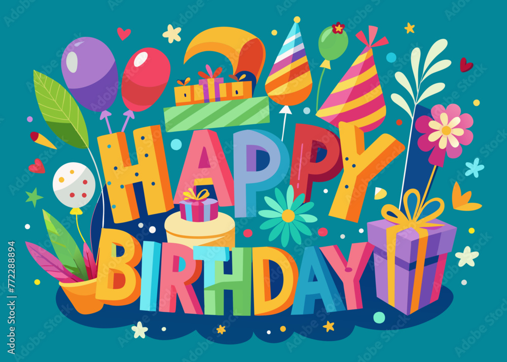 Greeting Card with Text: Happy Birthday